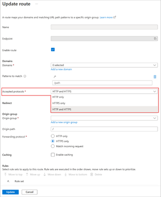 Add domain to route in Azure Front Door routes/routing rules