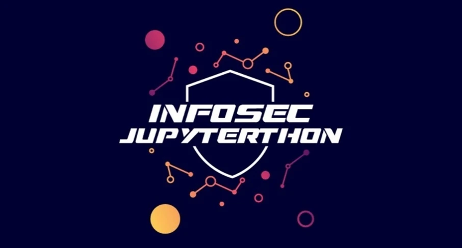 A graphic with dark blue background and the text InfoSec Jupyterthon in white font in the middle.