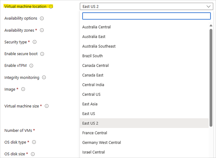 On the Virtual machine location, select “Europe West”, “Central US”, or “East US 2”..png